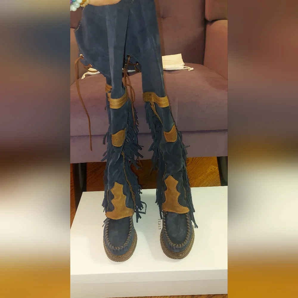 SOLD El Vaquero Coleen Drifter Tall Moccasin Boots Navy Brand New in Box - Picture 7 of 16